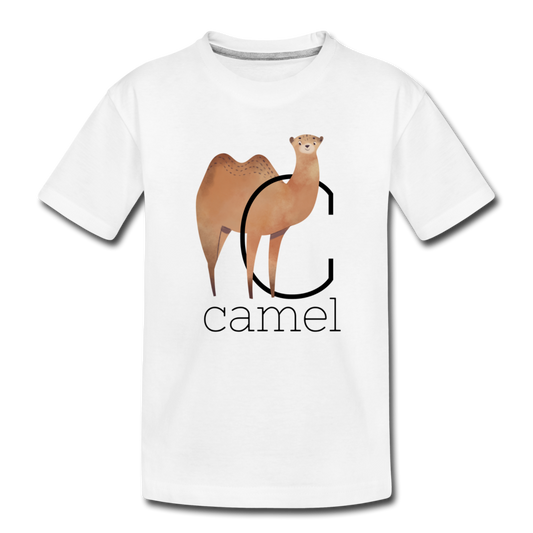 C is for Camel Alphabet Letter of the Day Organic Toddler T-shirt - white