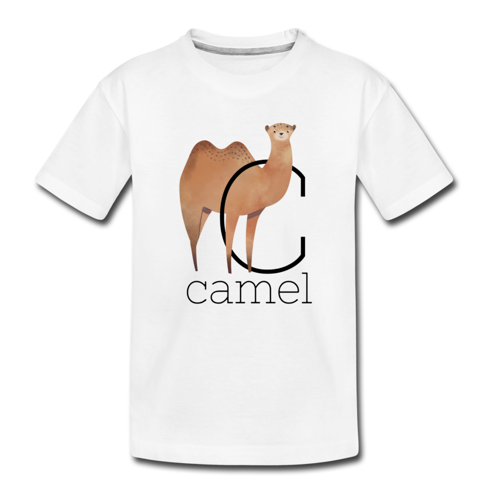 C is for Camel Alphabet Letter of the Day Organic Toddler T-shirt - white