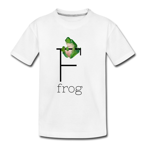 F is for Frog Alphabet Letter of the Day Organic Toddler T-shirt - white