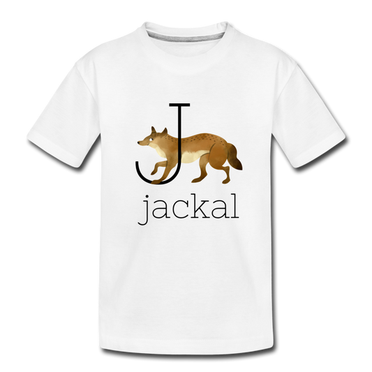 J is for Jackal Alphabet Letter of the Day Organic Toddler T-shirt - white