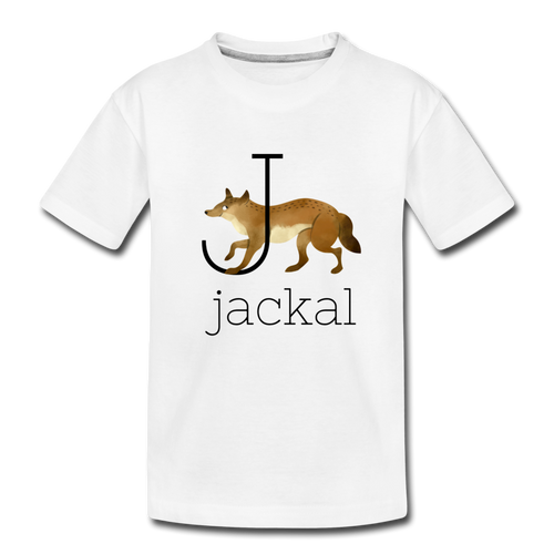 J is for Jackal Alphabet Letter of the Day Organic Toddler T-shirt - white