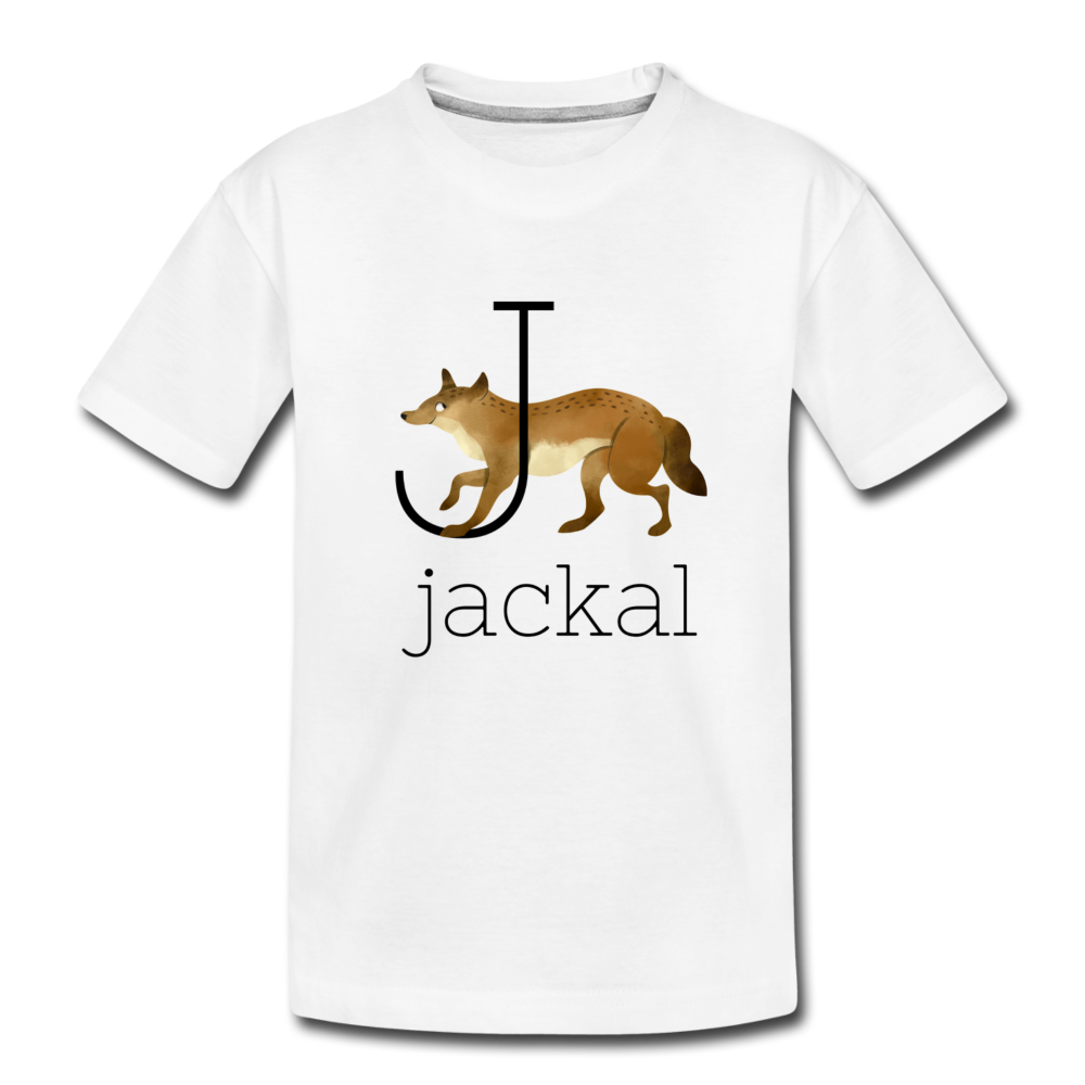 J is for Jackal Alphabet Letter of the Day Organic Toddler T-shirt - white