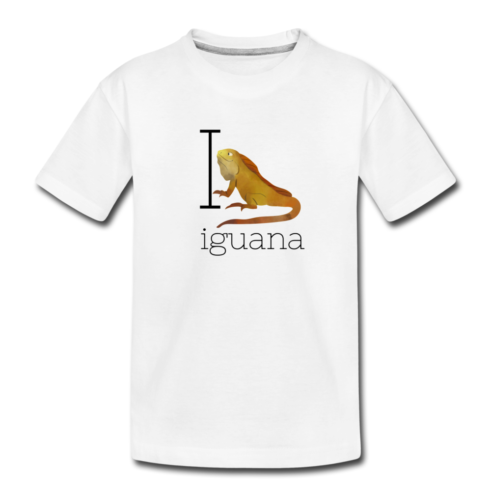 I is for Iguana Alphabet Letter of the Day Organic Toddler T-shirt - white