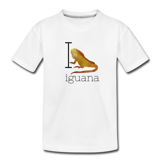 I is for Iguana Alphabet Letter of the Day Organic Toddler T-shirt - white