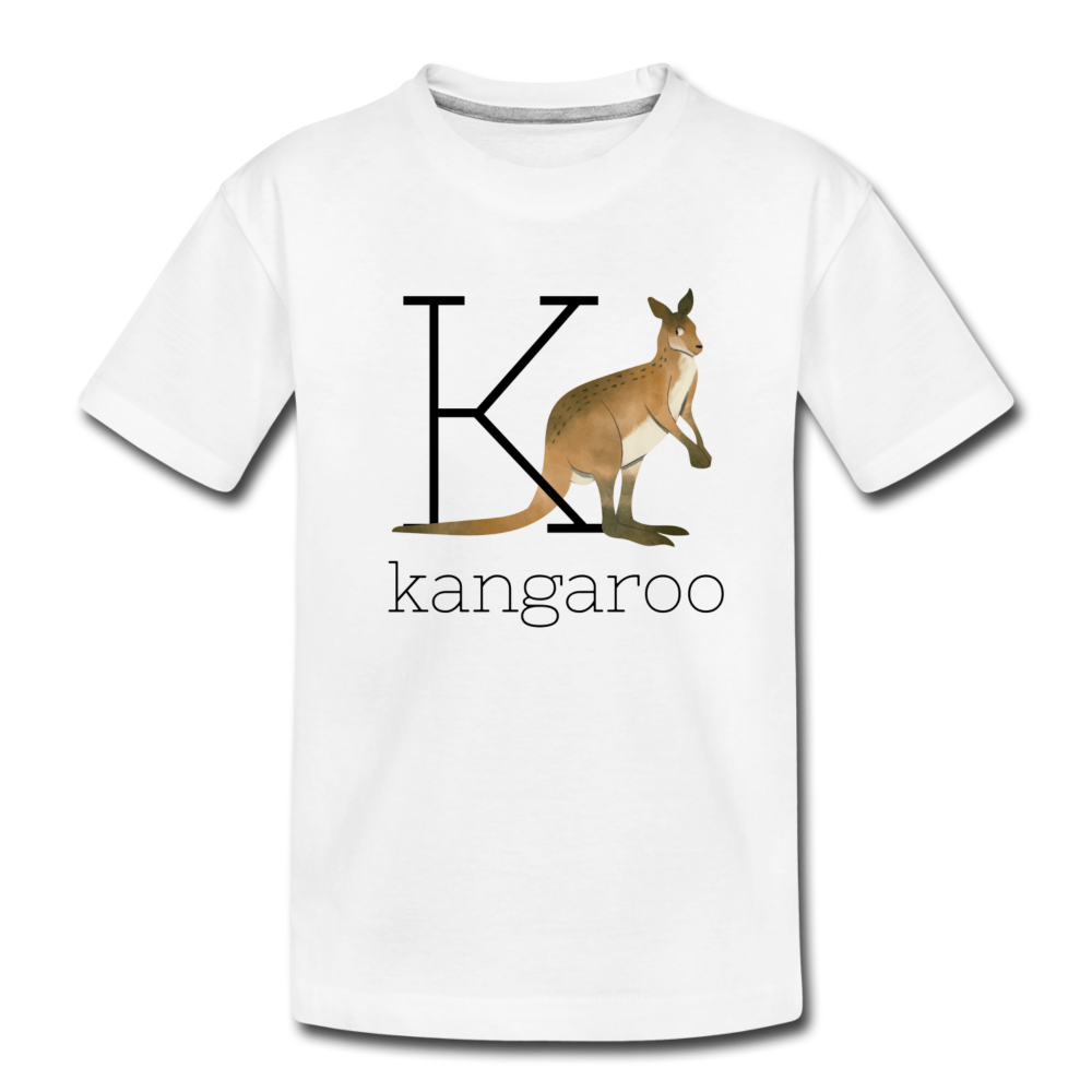 K is for Kangaroo Animal Alphabet Letter of the Day Organic Toddler T-shirt - white