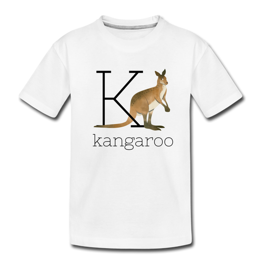 K is for Kangaroo Animal Alphabet Letter of the Day Organic Toddler T-shirt - white
