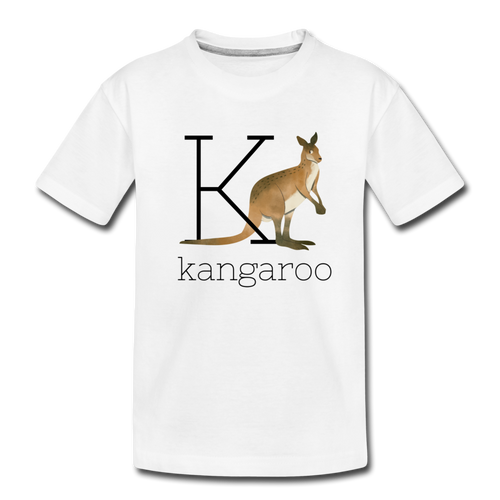 K is for Kangaroo Animal Alphabet Letter of the Day Organic Toddler T-shirt - white