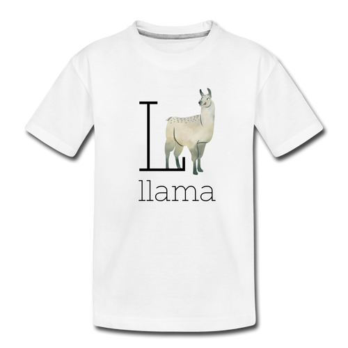 L is for Llama Animal Alphabet Letter of the Day Organic Toddler T-shirt - white
