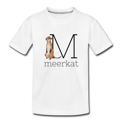 M is for Meerkat Alphabet Letter of the Day Organic Toddler T-shirt - white