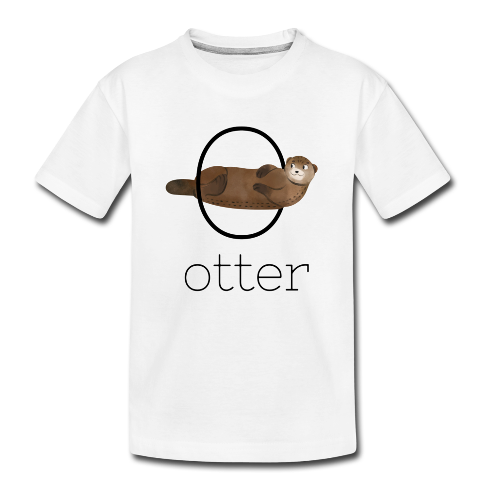 O is for Otter Alphabet Letter of the Day Organic Toddler T-shirt - white