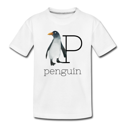 P is for Penguin Alphabet Letter of the Day Organic Toddler T-shirt - white