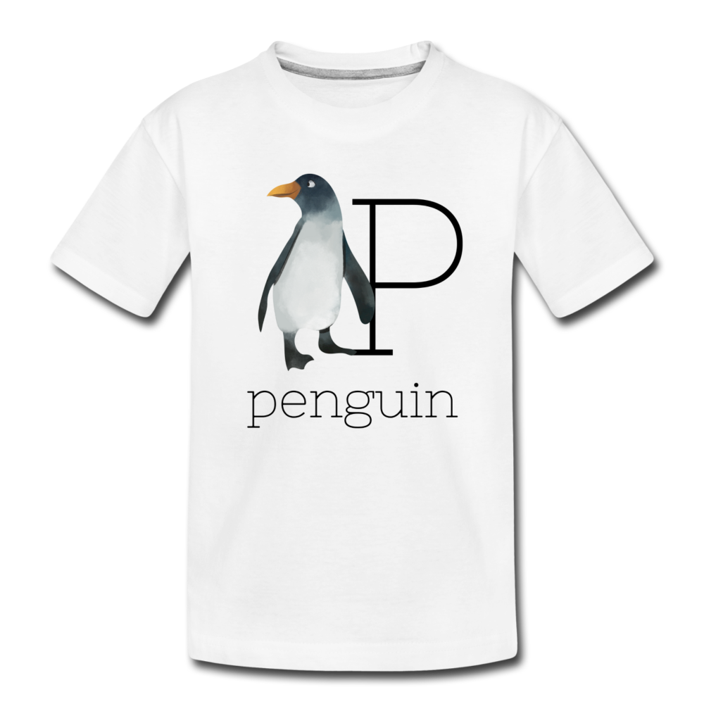 P is for Penguin Alphabet Letter of the Day Organic Toddler T-shirt - white
