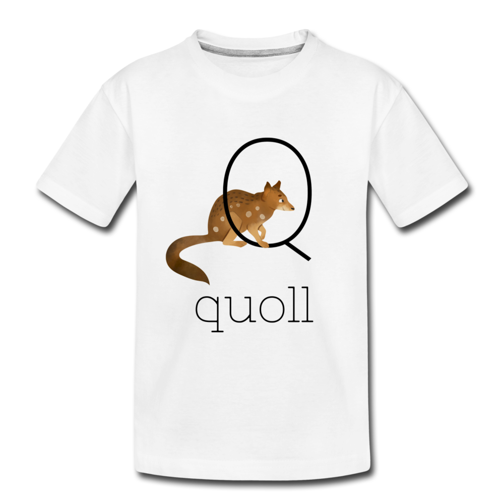 Q is for Quoll Alphabet Letter of the Day Organic Toddler T-shirt - white
