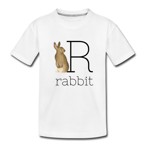 R is for Rabbit Alphabet Letter of the Day Organic Toddler T-shirt - white
