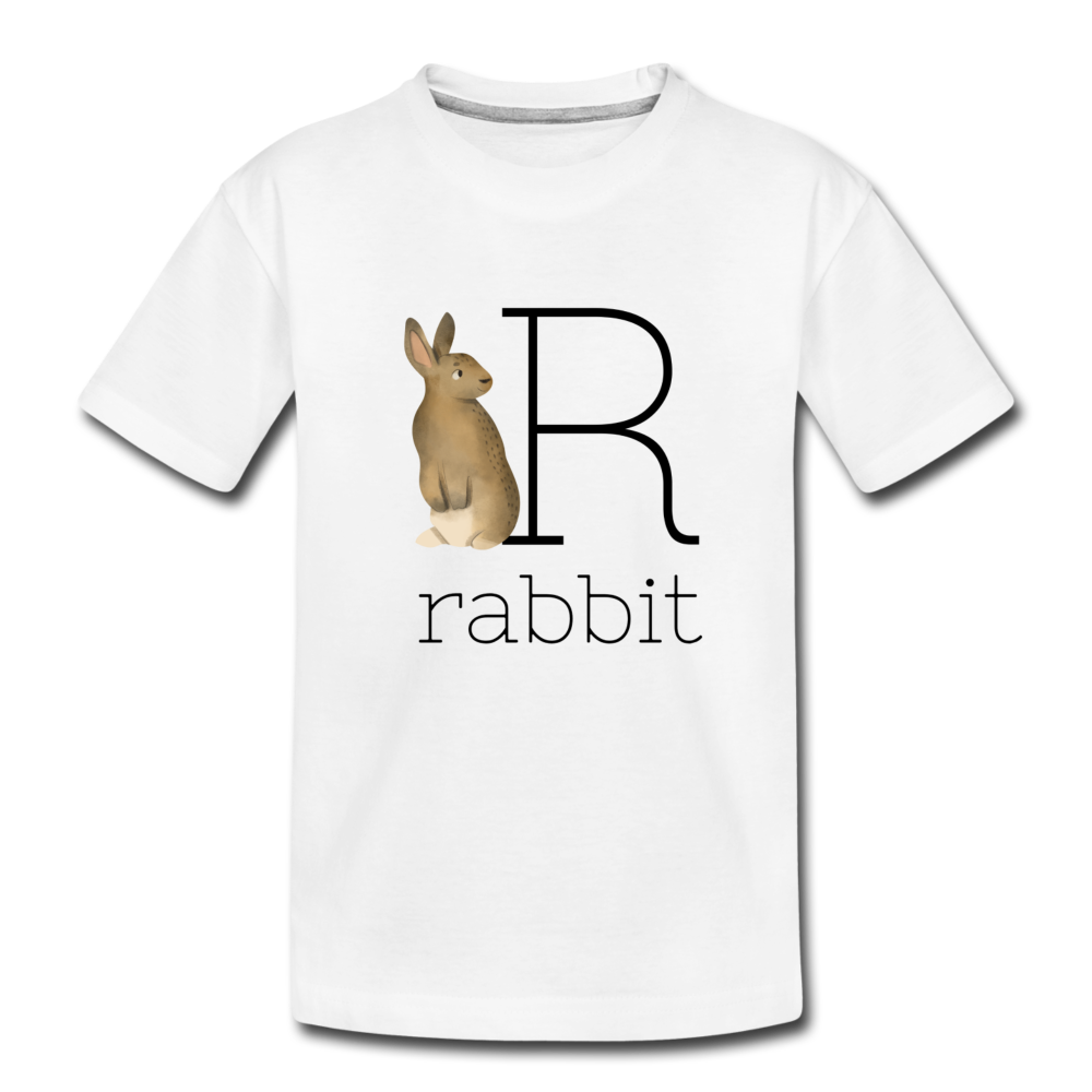 R is for Rabbit Alphabet Letter of the Day Organic Toddler T-shirt - white
