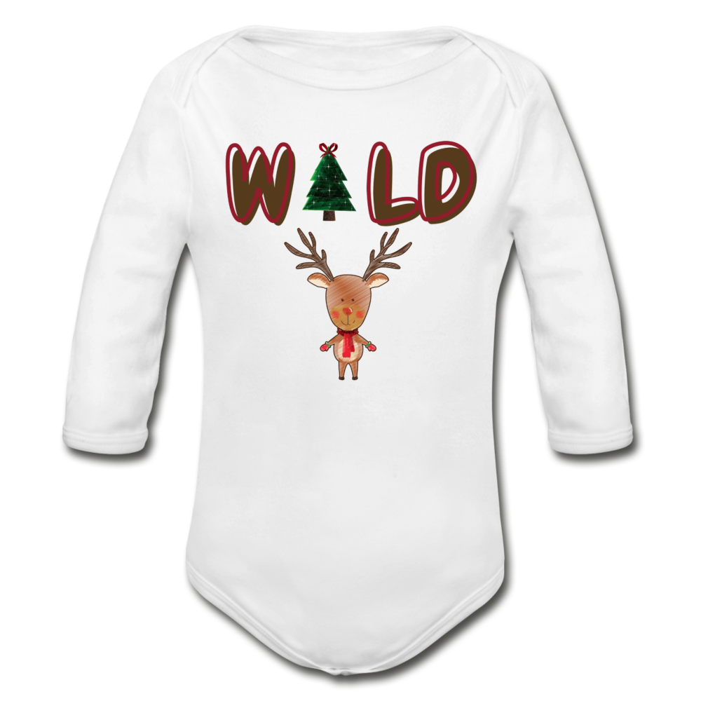 WILD Organic Long Sleeve Baby Christmas Onesie - white