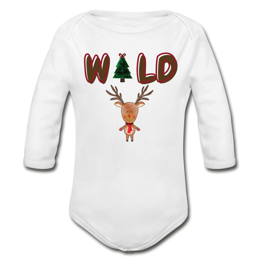 WILD Organic Long Sleeve Baby Christmas Onesie - white