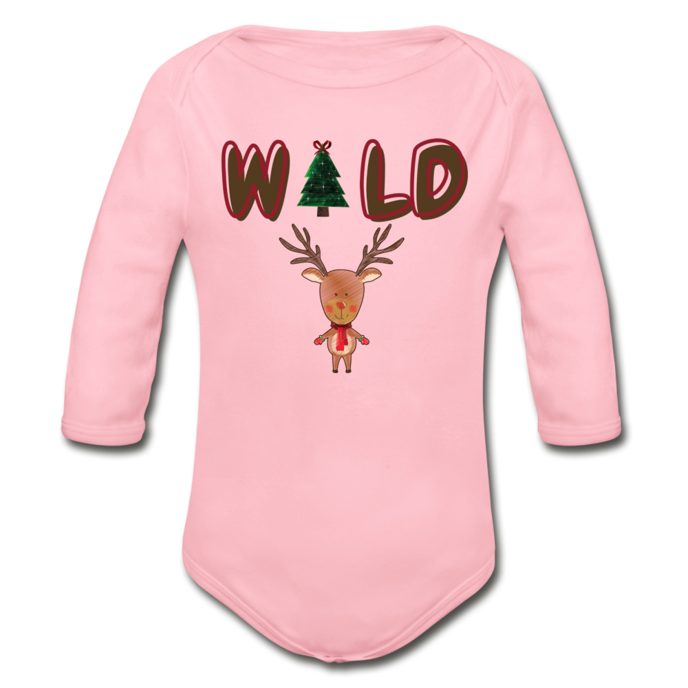 WILD Organic Long Sleeve Baby Christmas Onesie - light pink