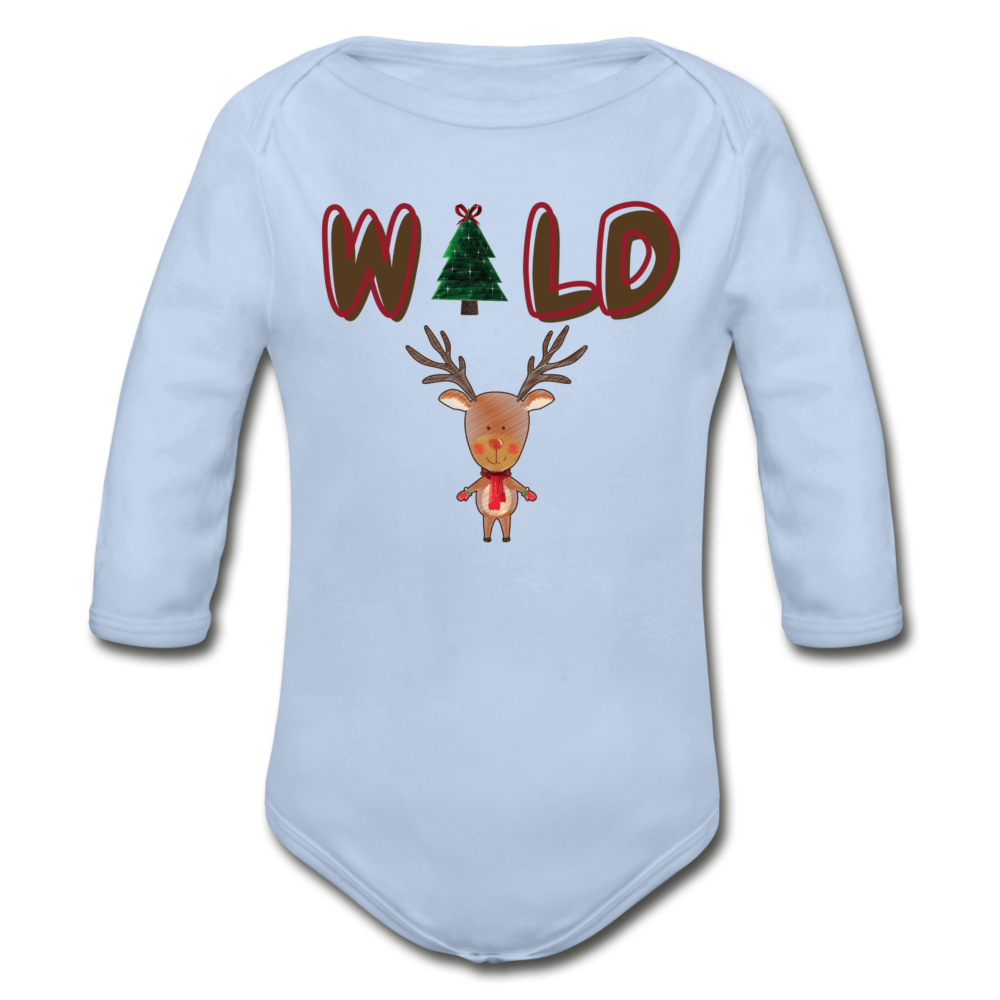WILD Organic Long Sleeve Baby Christmas Onesie - sky