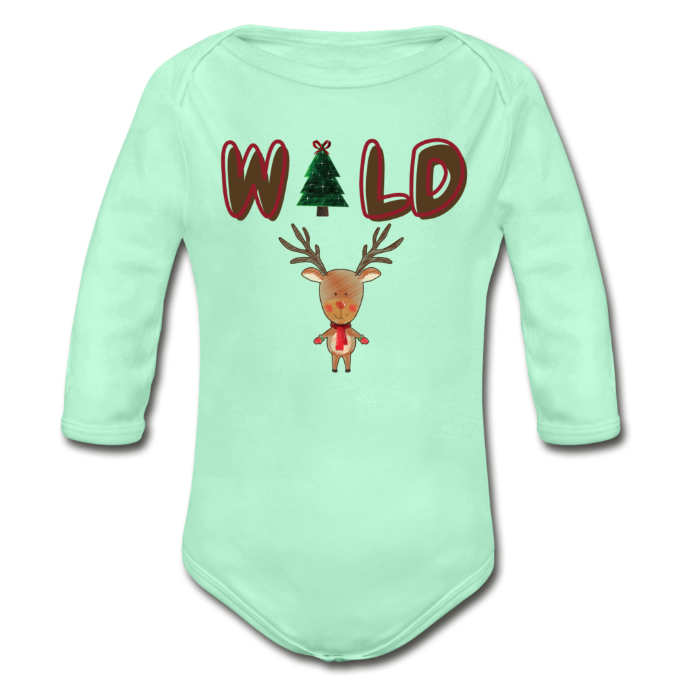 WILD Organic Long Sleeve Baby Christmas Onesie - light mint
