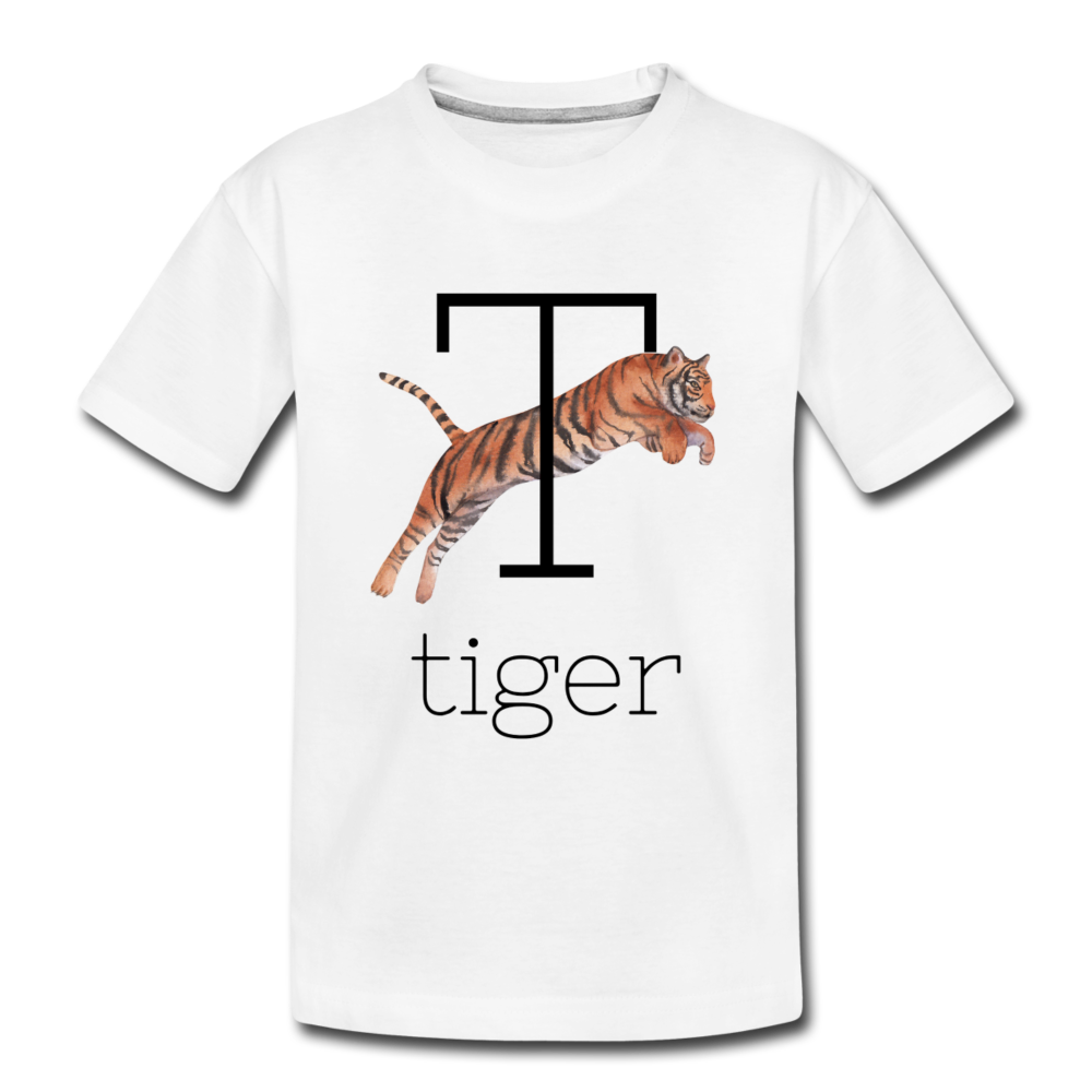T is for Tiger Alphabet Letter of the Day Organic Toddler T-shirt - white