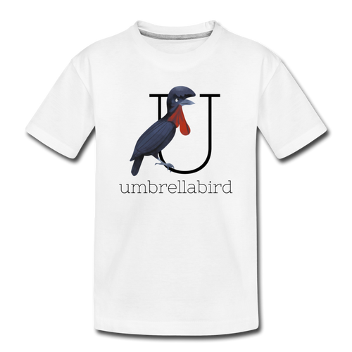 U is for Umbrellabird Alphabet Letter of the Day Organic Toddler T-shirt - white