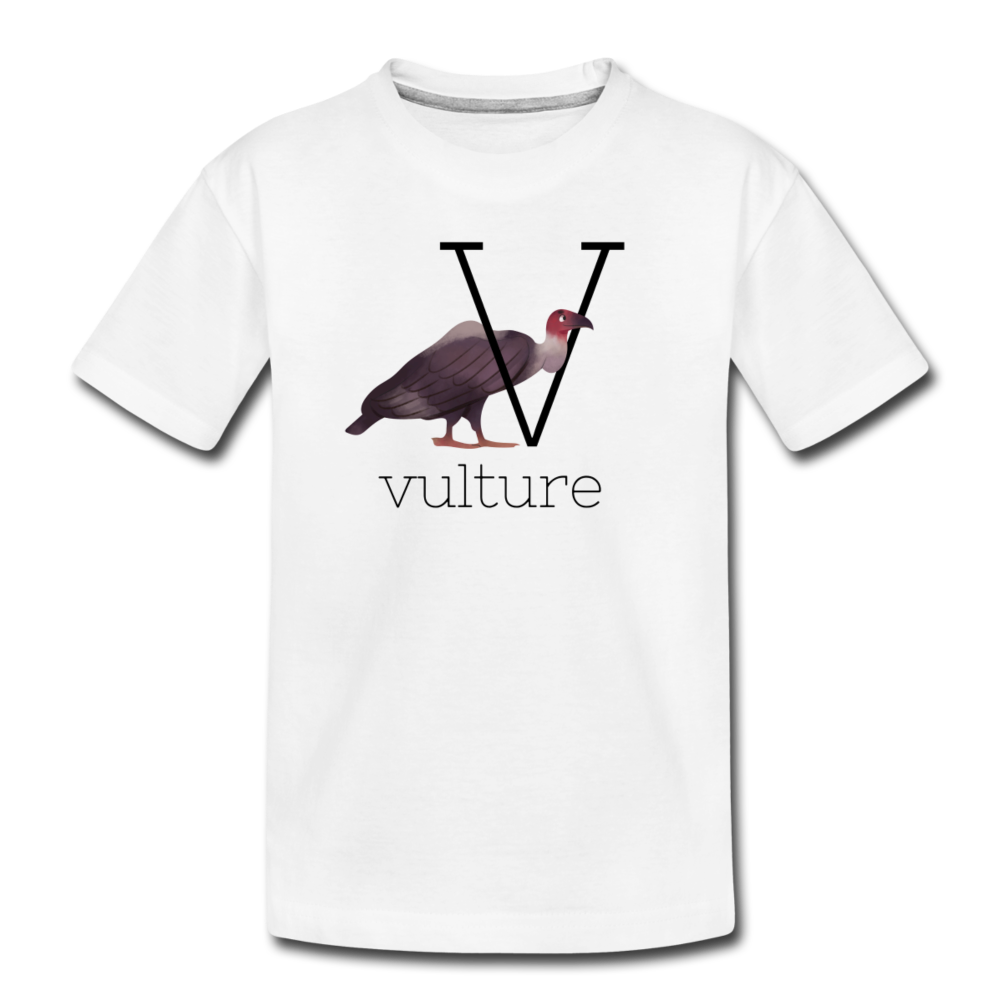 V is for Vulture Alphabet Letter of the Day Organic Toddler T-shirt - white