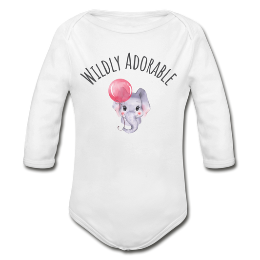 "Wildly Adorable" Organic Long Sleeve Onesie - white