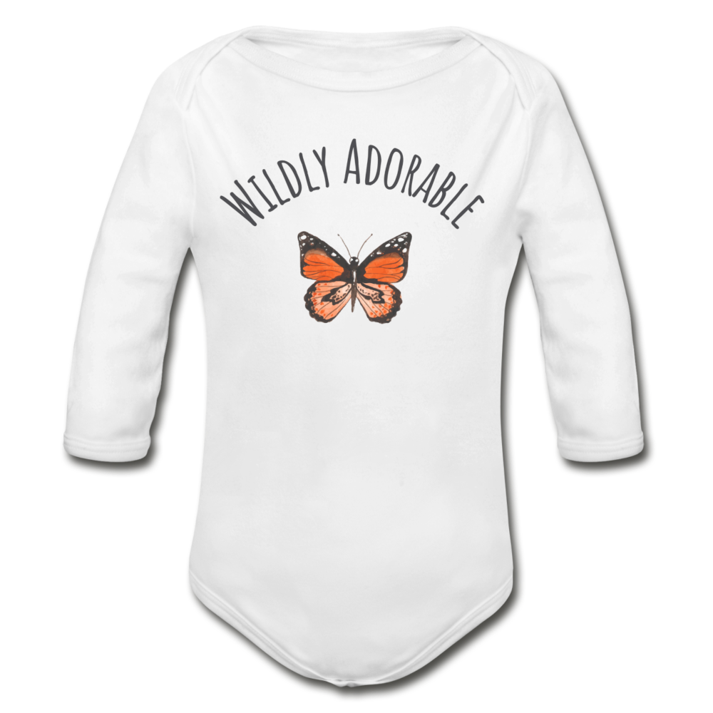 "Wildly Adorable" Organic Long Sleeve Onesie | Butterfly - white