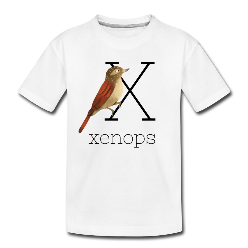 X is for Xenops Alphabet Letter of the Day Organic Toddler T-shirt - white