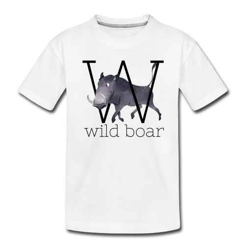 W is for Wild Boar Alphabet Letter of the Day Organic Toddler T-shirt - white