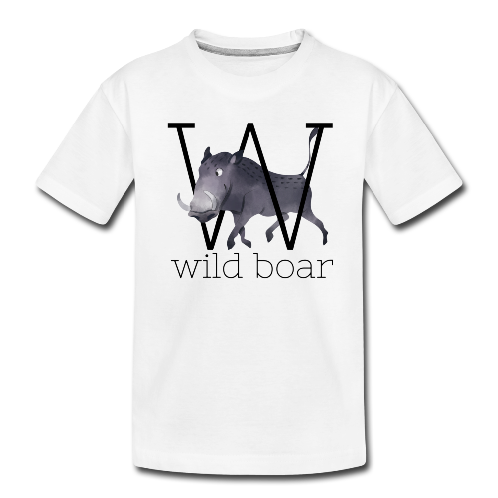 W is for Wild Boar Alphabet Letter of the Day Organic Toddler T-shirt - white