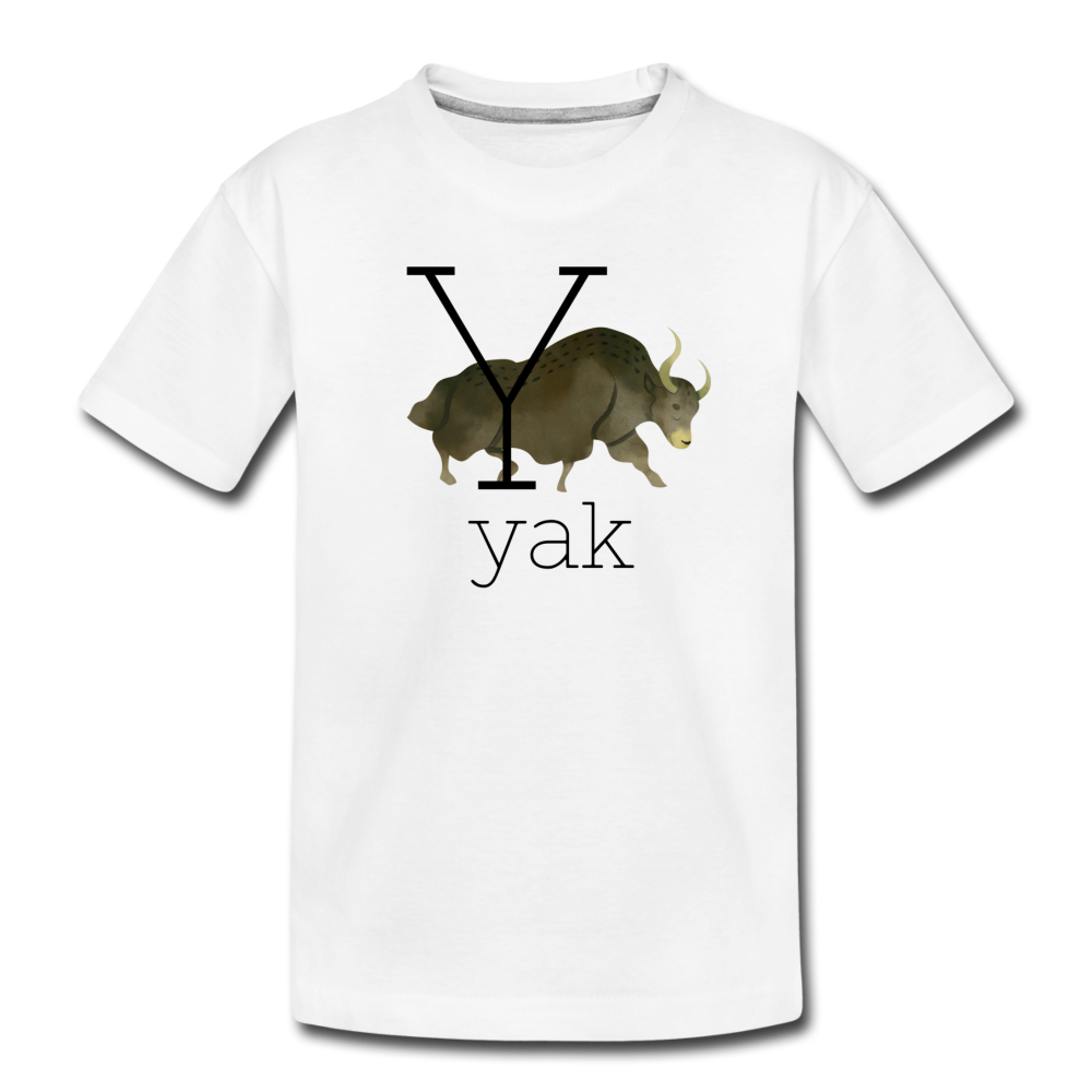Y is for Yak Alphabet Letter of the Day Organic Toddler T-shirt - white