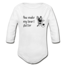 Load image into Gallery viewer, &quot;You Make My Heart Flutter&quot; Organic Long Sleeve Onesie - white
