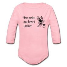 Load image into Gallery viewer, &quot;You Make My Heart Flutter&quot; Organic Long Sleeve Onesie - light pink
