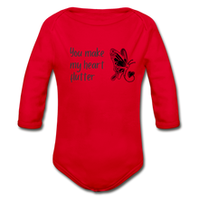 Load image into Gallery viewer, &quot;You Make My Heart Flutter&quot; Organic Long Sleeve Onesie - red
