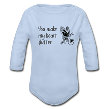 Load image into Gallery viewer, &quot;You Make My Heart Flutter&quot; Organic Long Sleeve Onesie - sky
