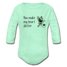 Load image into Gallery viewer, &quot;You Make My Heart Flutter&quot; Organic Long Sleeve Onesie - light mint
