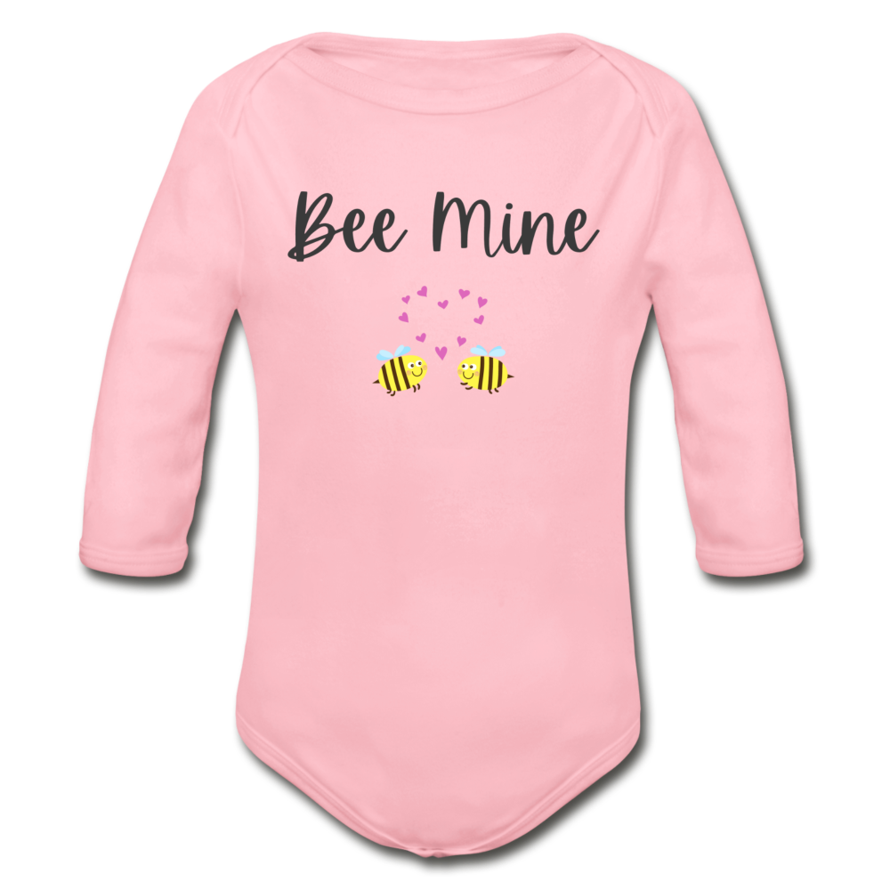"Bee Mine" Organic Long Sleeve Onesie - light pink
