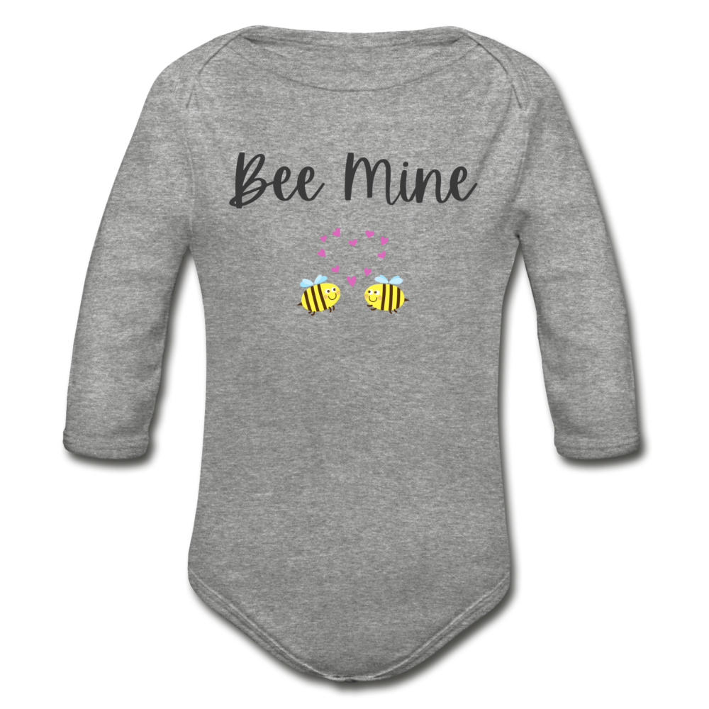 "Bee Mine" Organic Long Sleeve Onesie - heather grey