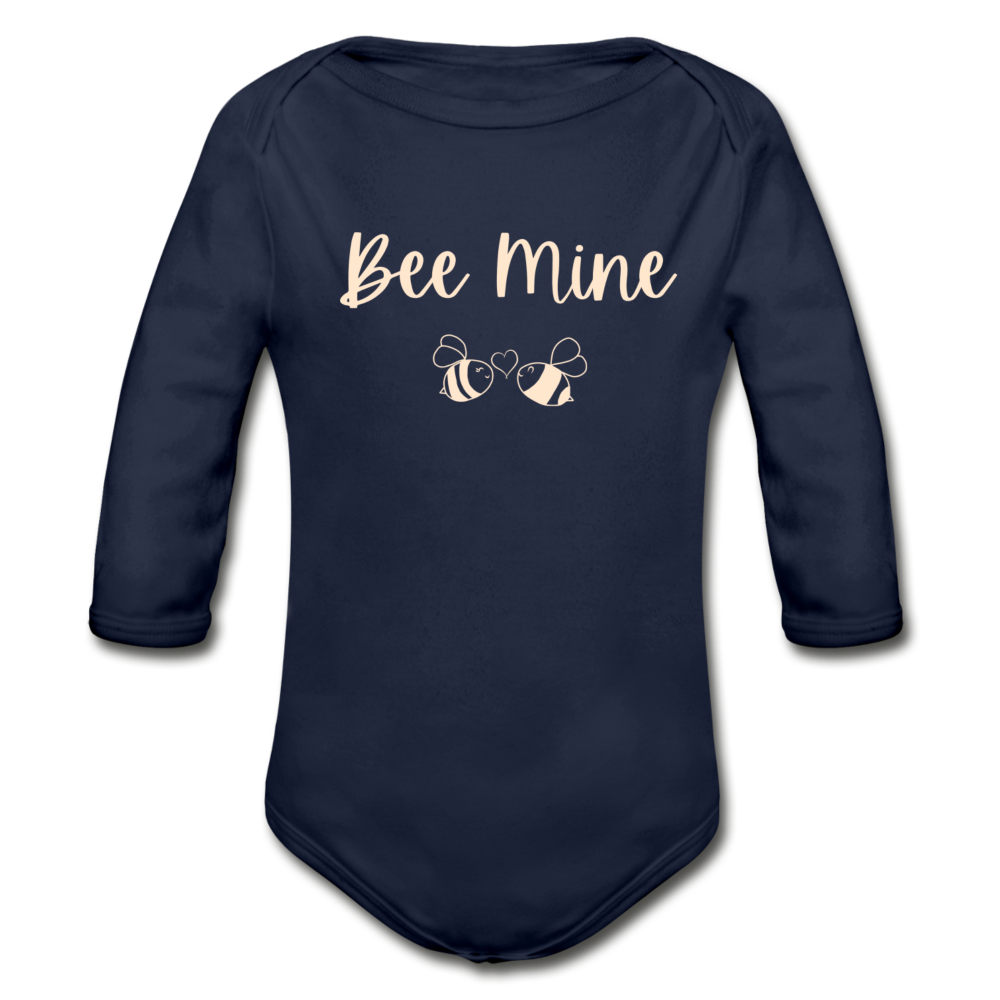 "Bee Mine" Organic Long Sleeve Onesie | Dark Colors - dark navy