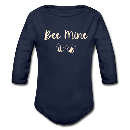 "Bee Mine" Organic Long Sleeve Onesie | Dark Colors - dark navy