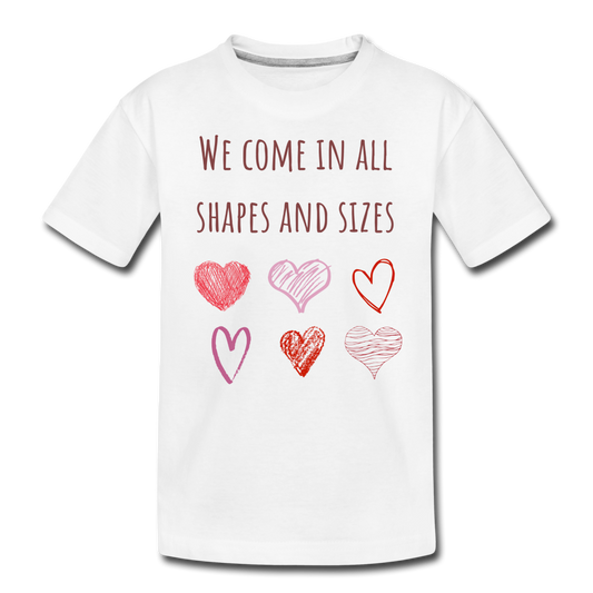 We Come in All Shapes and Sizes | Hearts - white