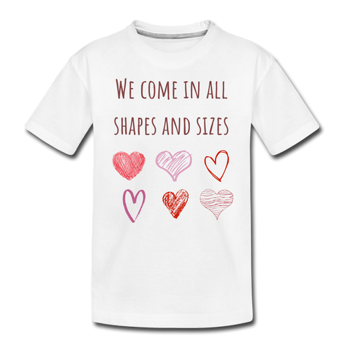 We Come in All Shapes and Sizes | Hearts - white