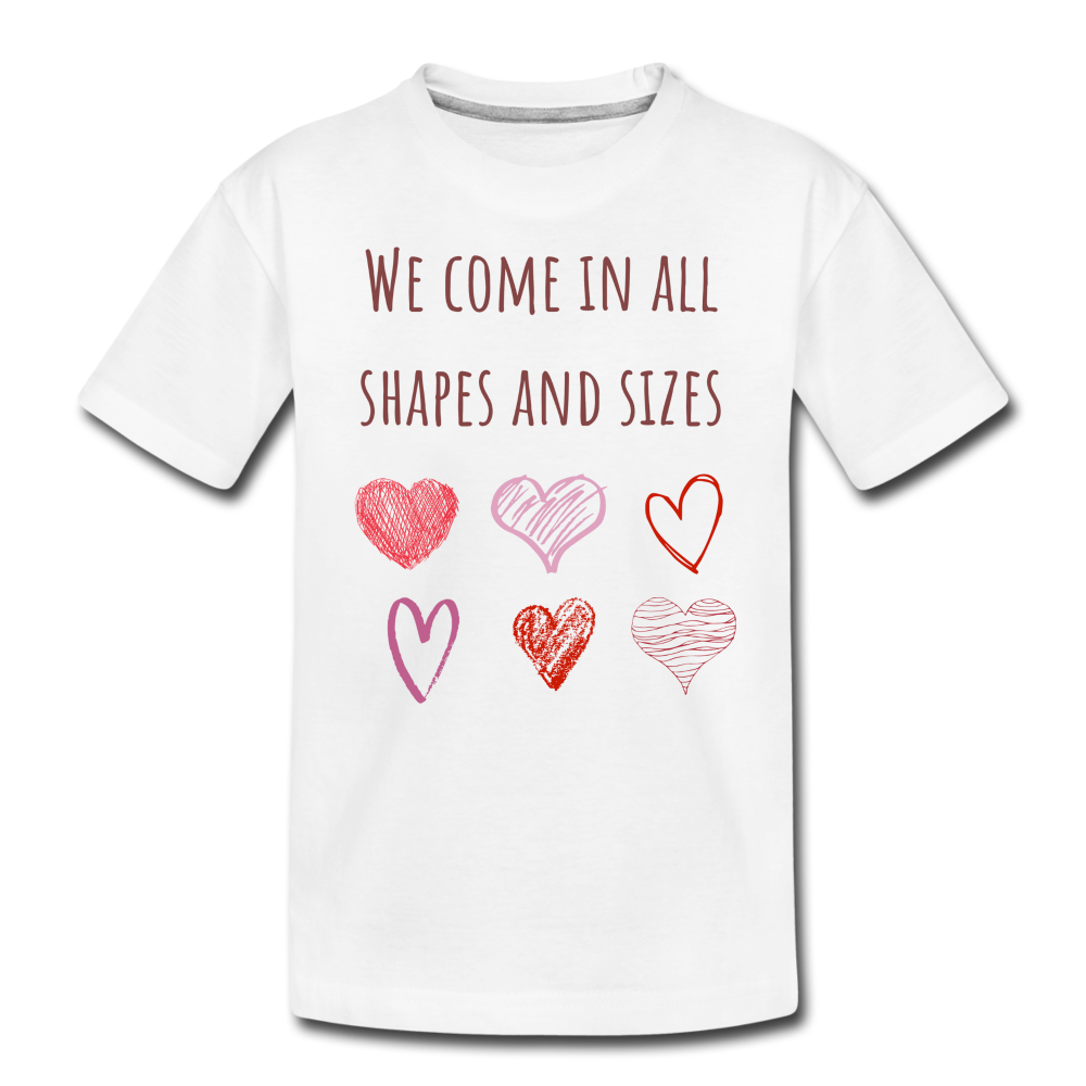 We Come in All Shapes and Sizes | Hearts - white