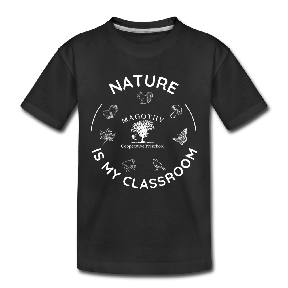 Nature Is My Classroom Organic Kids T-shirt | Black and Navy - black