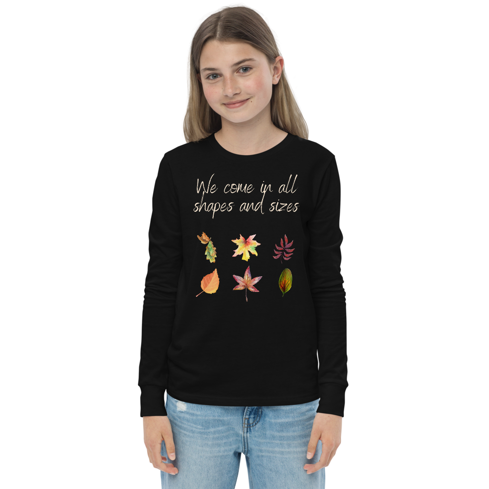 We come in all shapes and sizes long sleeve youth shirt - black - female model