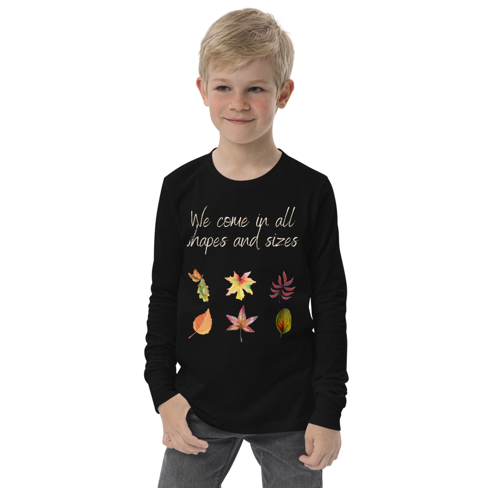 We come in all shapes and sizes long sleeve youth shirt - black - male model