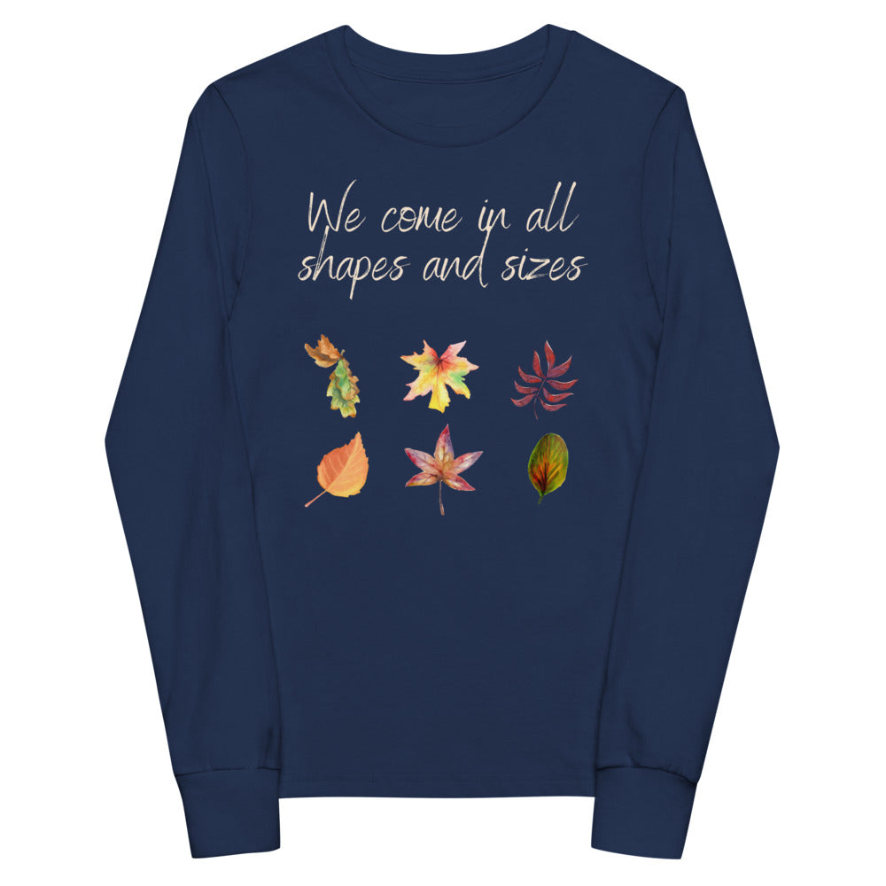 We come in all shapes and sizes long sleeve youth shirt - navy